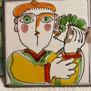 Colorful Abstract Art Tile - Made in Italy.  6” square.